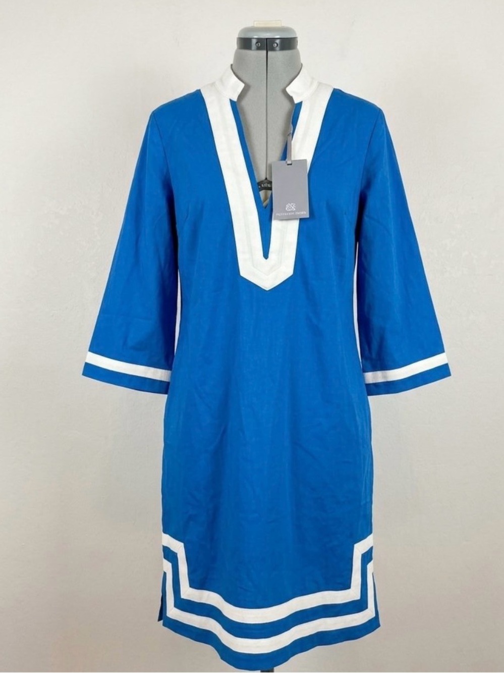 Preston & York Royal Blue V-Neck Shift Dress with White Trim